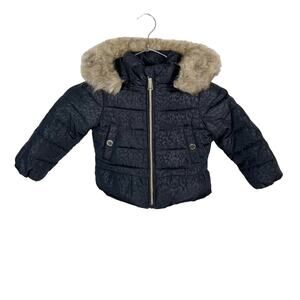 MICHAEL MICHAEL KORS Black Leopard Print Quilted Puffer Jacket Faux Fur Hood 2T
